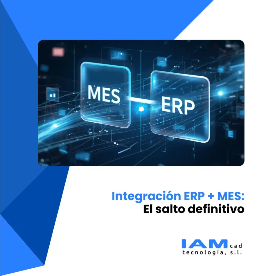 Una imagen con los nombres de ERP y MES. Un texto que corresponde con el título de la publicacion y el logo de IAMCAD